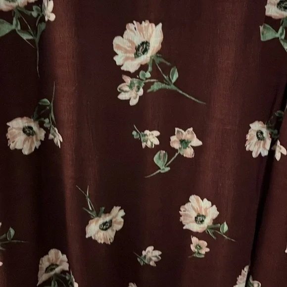 Lush eggplant colored dress with flowers. 3/4 flared sleeves. Size Medium - Picture 5 of 10